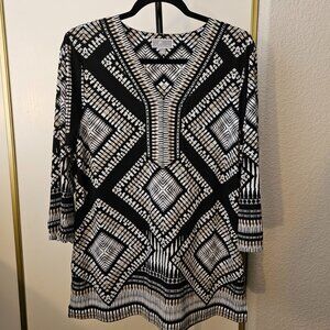 JM Collections Geometric Tunic Black/White Size L